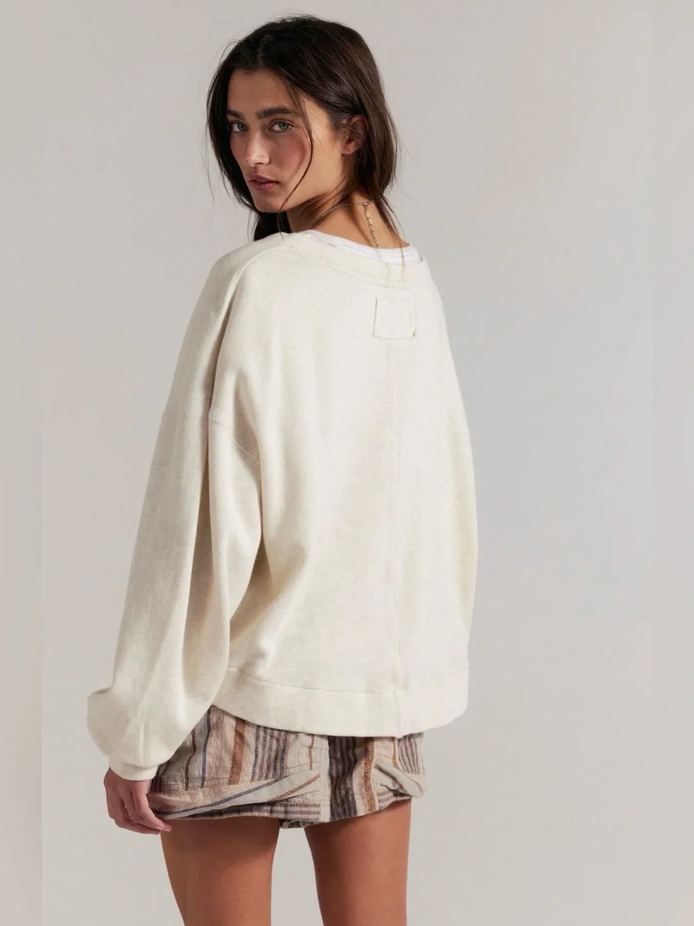 NWT FREE PEOPLE WE THE FREE COMFORT ZONE V NECK PULLOVER OATMEAL HEATHER
